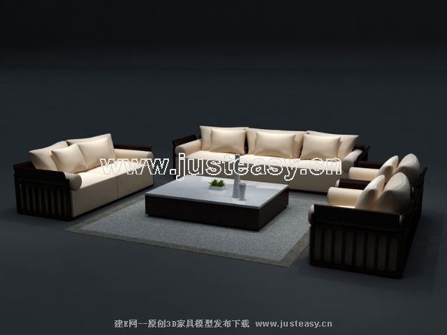 沙发组合简约中式3d模型下载[id:52248]