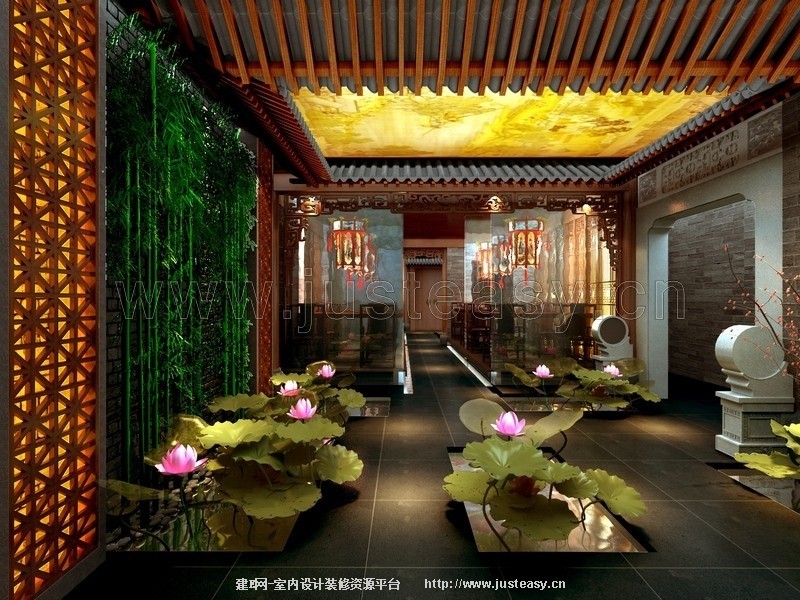 中式餐厅过道3d模型下载[id:76822]_建e模型网