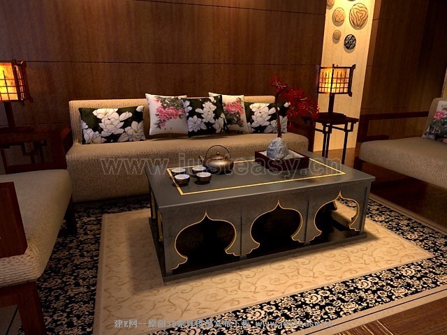 新中式沙发茶几组合3d模型下载[id:70781]_建