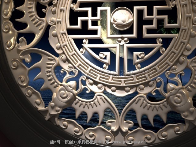 中式五蝠捧寿圆窗图片