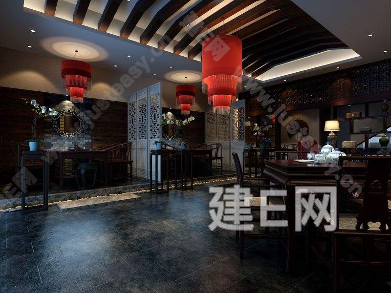 中式茶楼餐厅大厅吧台3d模型下载[id:89109]
