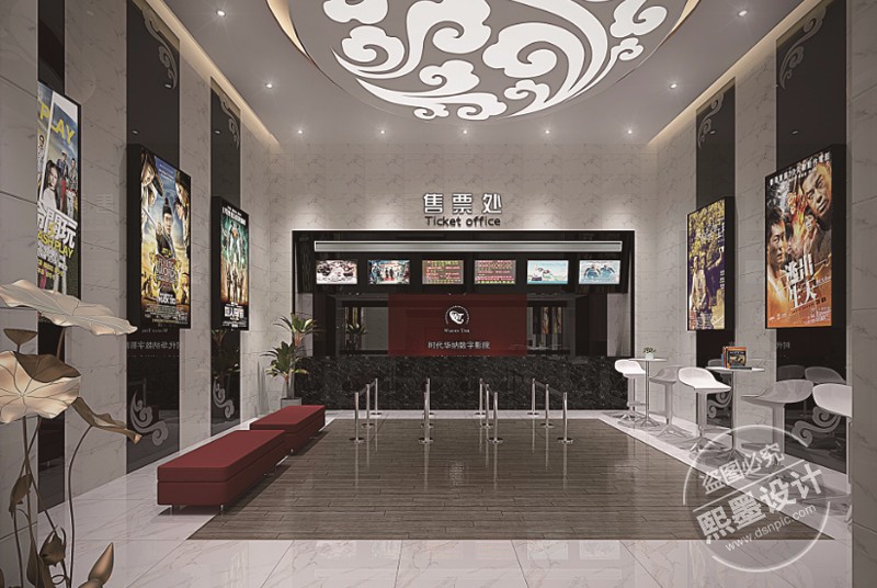 本电影院建筑面积1519平方米,分为售票区,售卖区及休息区,观影厅4间.