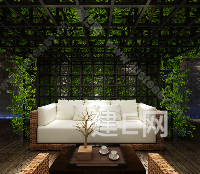 藤蔓植物墙 藤蔓架 户外休闲椅3d模型下载[id:1
