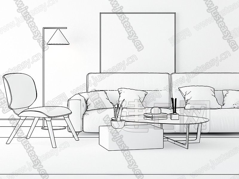 北欧双人沙发茶几组合[模型id:186405]