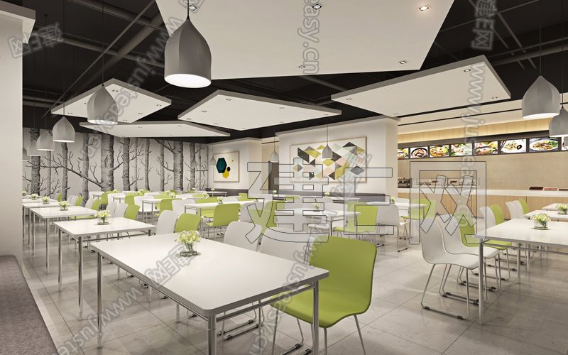 现代员工餐厅餐饮空间餐饮娱乐模型-3d模型分