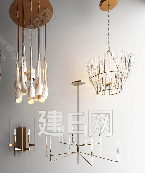 北欧玻璃铁艺吊灯灯具组合[模型id:242168]