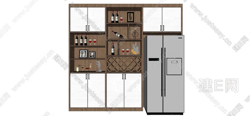 现代实木酒柜酒水冰箱组合[模型id:8151]