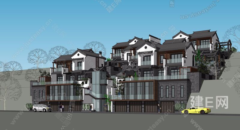 中式台地别墅小区[模型id:9082]