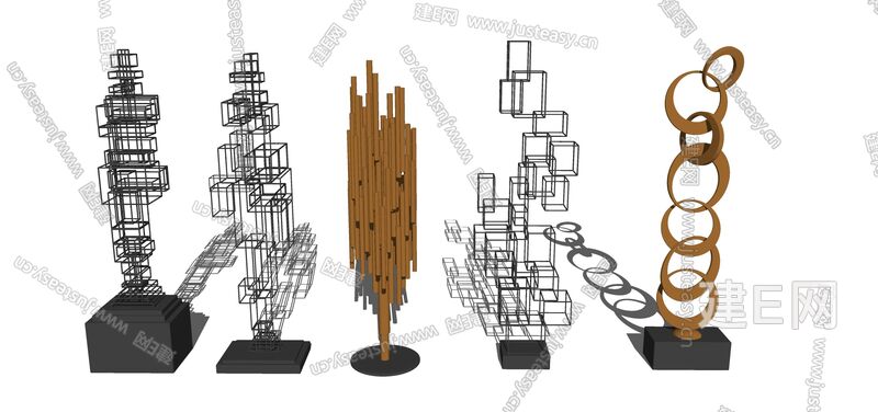 现代金属抽象装饰摆件-sketchup模型_sketchup模型库_建e室内设计网!
