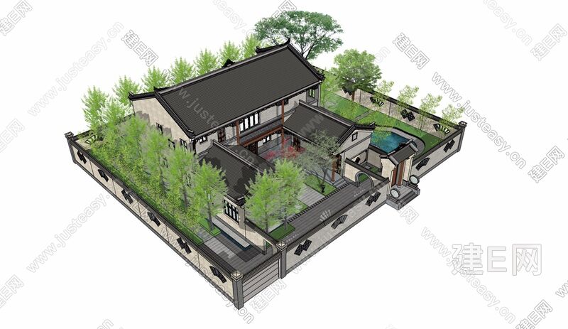 农村四合院中式建筑[模型id:14364]