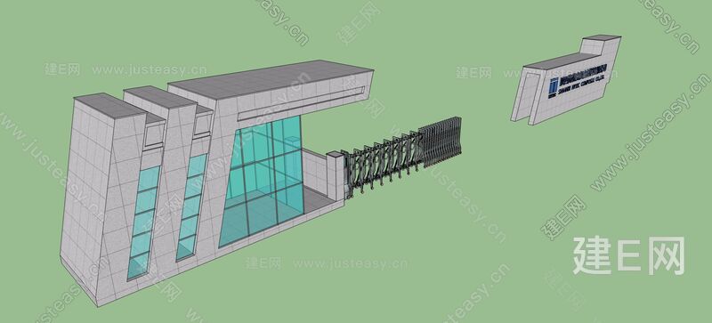 原创展示区工厂大门入口岗亭保安亭su模型