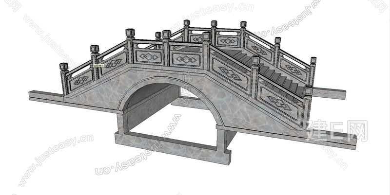 中式石桥拱桥sketchup模型