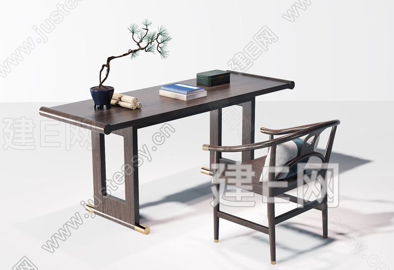 新中式书桌椅组合[模型id:343562]