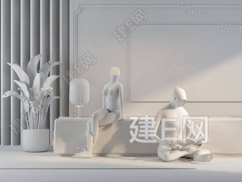 白色看书人体雕塑[模型id:355208]