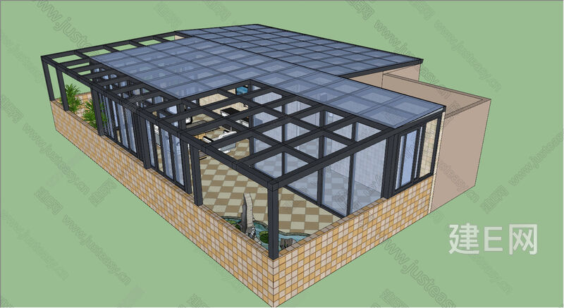 现代铝合金阳光房sketchup模型