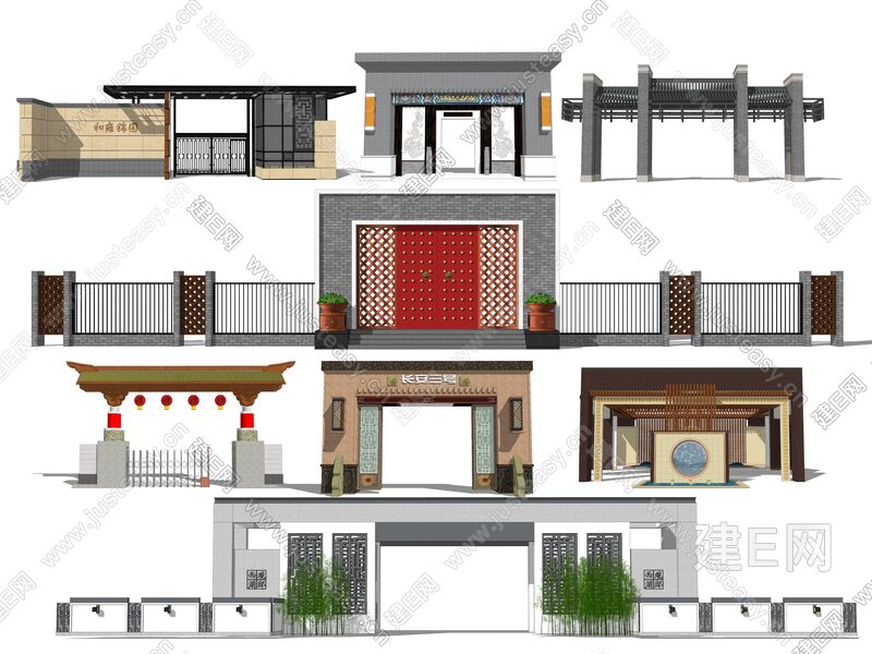 新中式大门入口sketchup模型