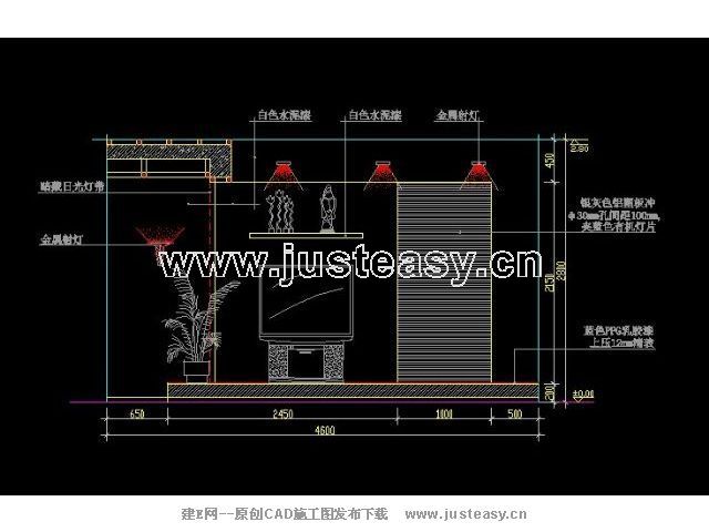 客厅电视背景墙铝塑板立面详图cad图纸下载[id:1810