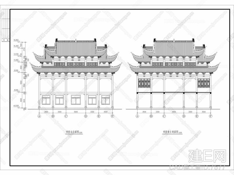 古建筑祠堂戏台设计cad施工图[图纸id:7577]