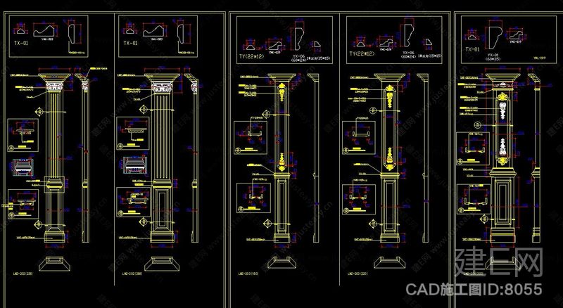 罗马柱 大理石柱 cad图库大全