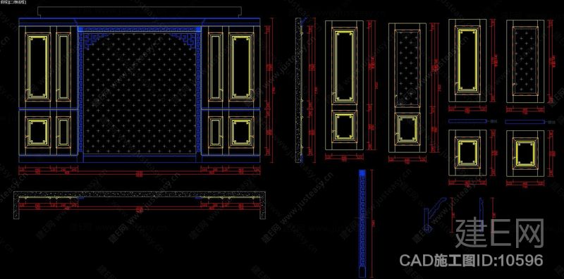 中式电视背景墙 中式护墙板 cad图集_cad全套设计图