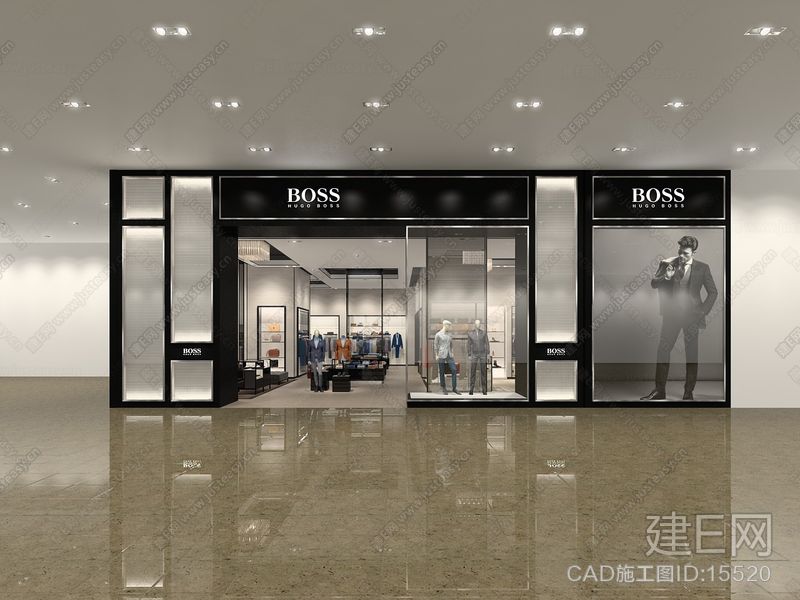 【hugo boss】雨果博斯奢侈品牌郑州大卫城店丨cad全套施工图 效果图