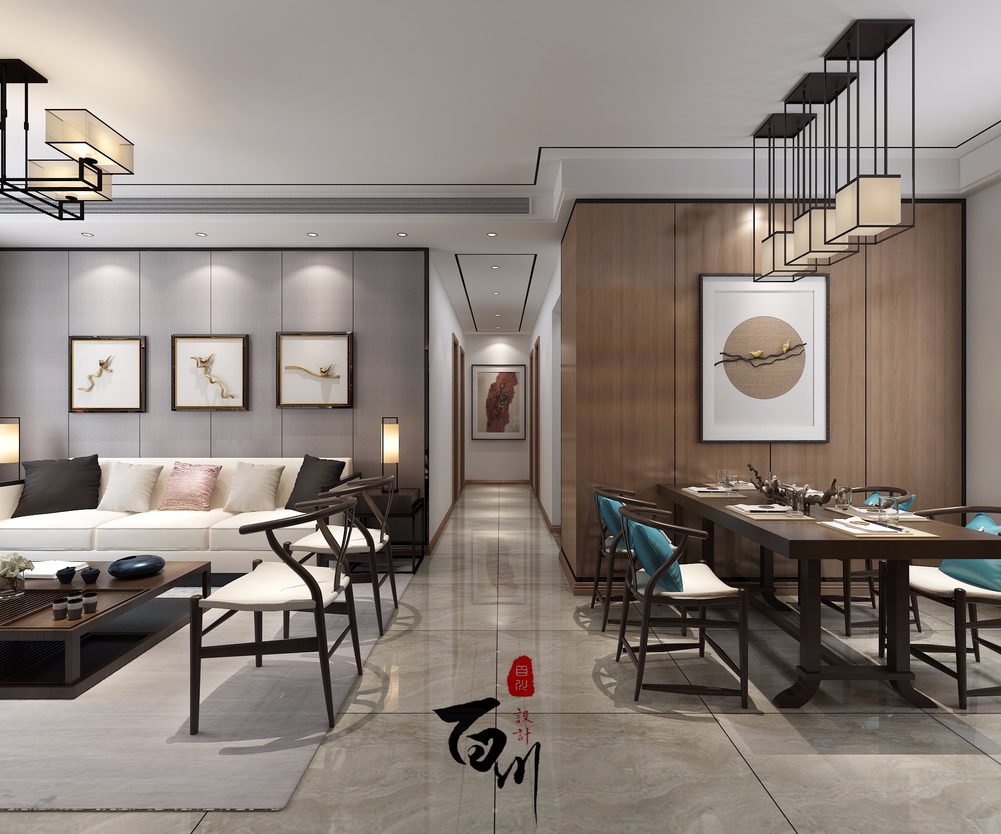 新中式客餐厅 - 效果图作品交流区 - 建E分享交流平台 - 建E室内设计网