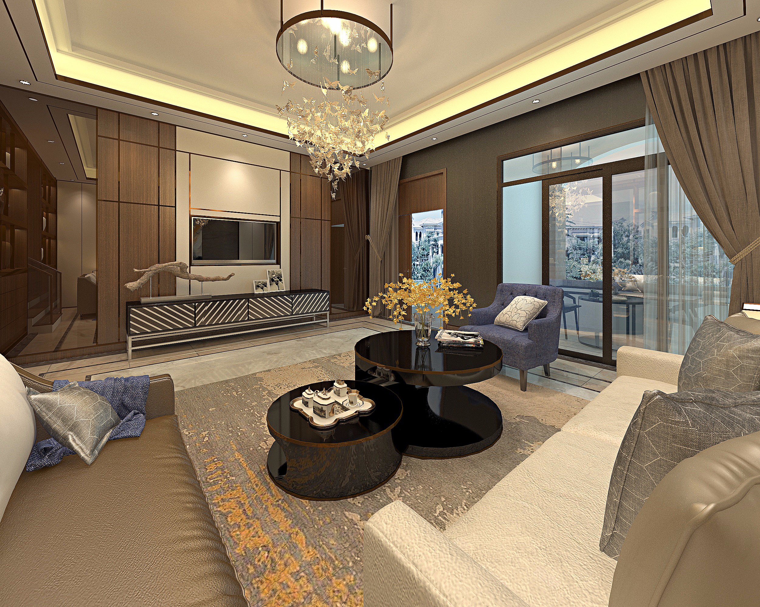 新中式复式楼客厅阳台 - 效果图作品交流区 - 建E分享交流平台 - 建E室内设计网