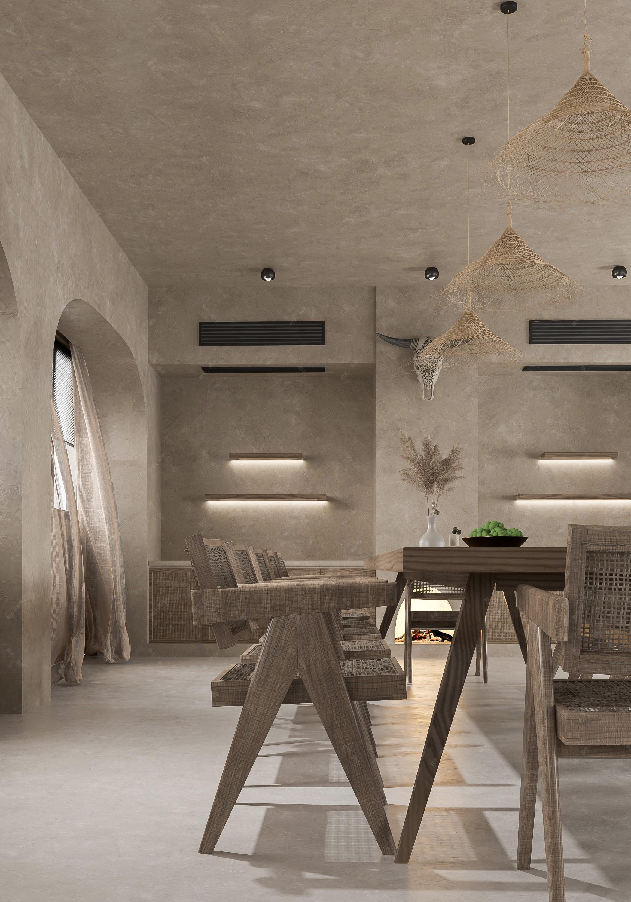 现代侘寂风餐厅 效果图交流区-建e室内设计网