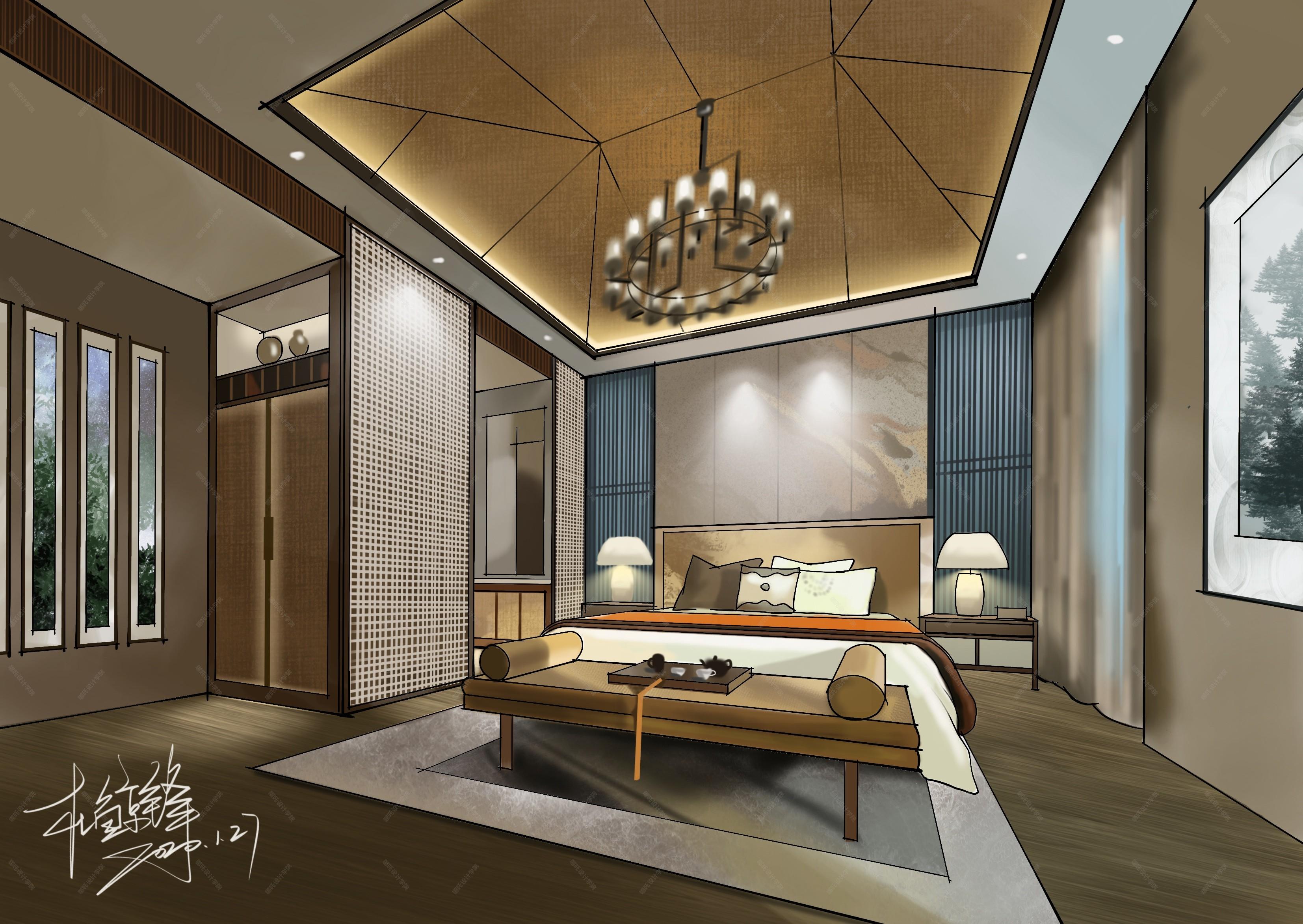 新中式手绘效果图 - 效果图交流区-建e室内设计网