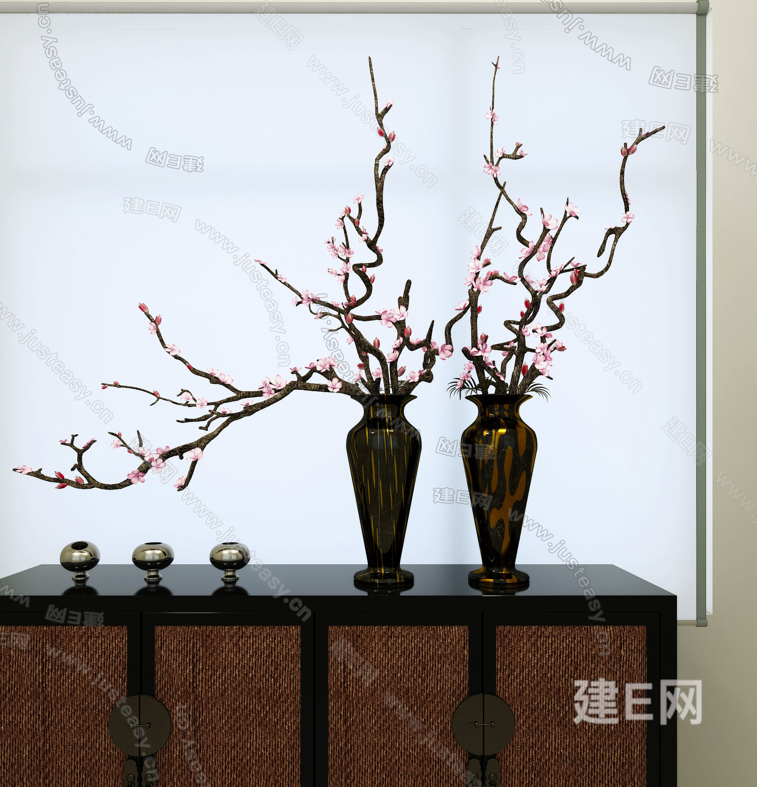 新中式梅花干枝装饰花瓶[模型id:83290]