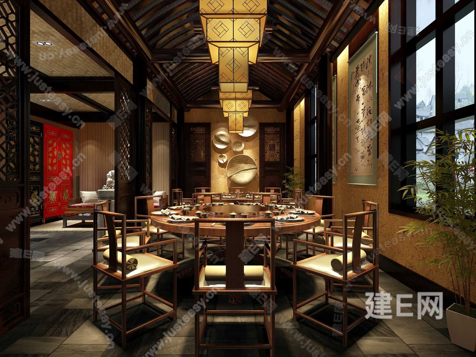 中式酒店餐厅包间[模型id:84459]