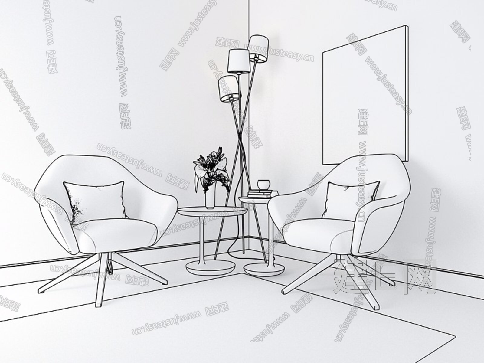 现代休闲椅茶几组合3d模型