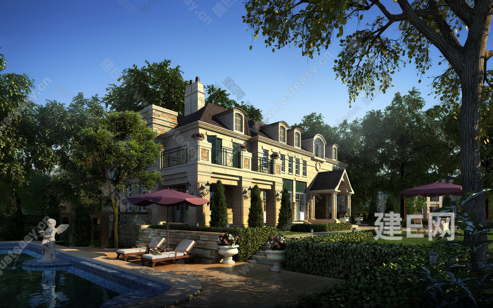 欧式别墅建筑景观庭院3d模型