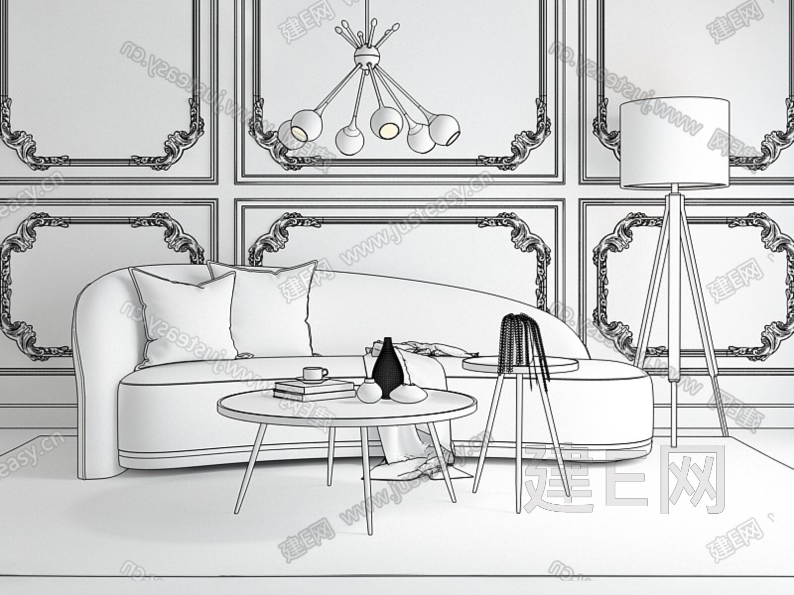 简欧沙发茶几组合3d模型