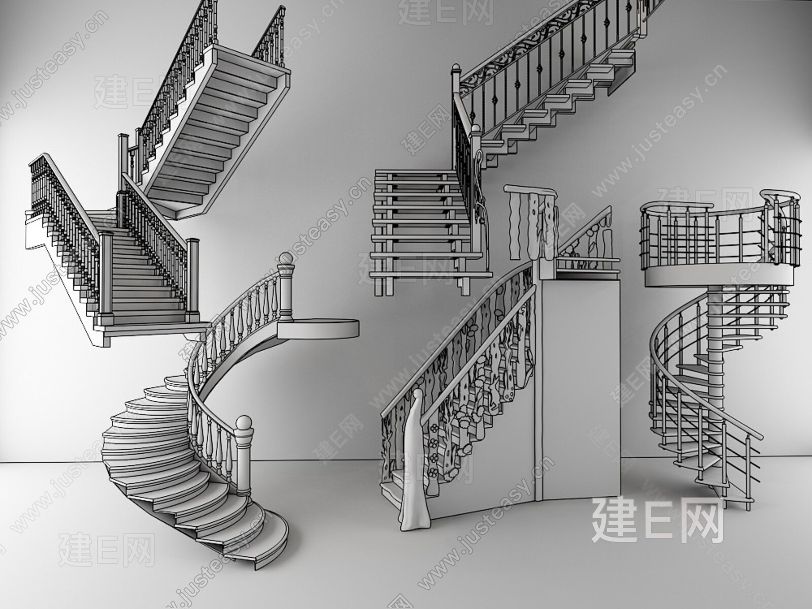 旋转楼梯步梯组合3d模型