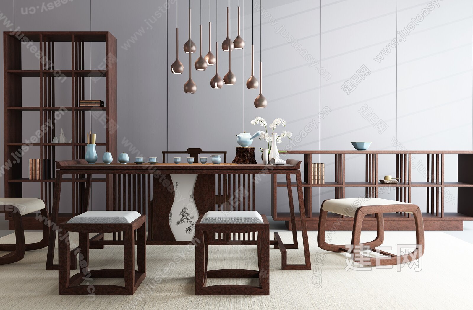 新中式茶桌椅[模型id:195983]