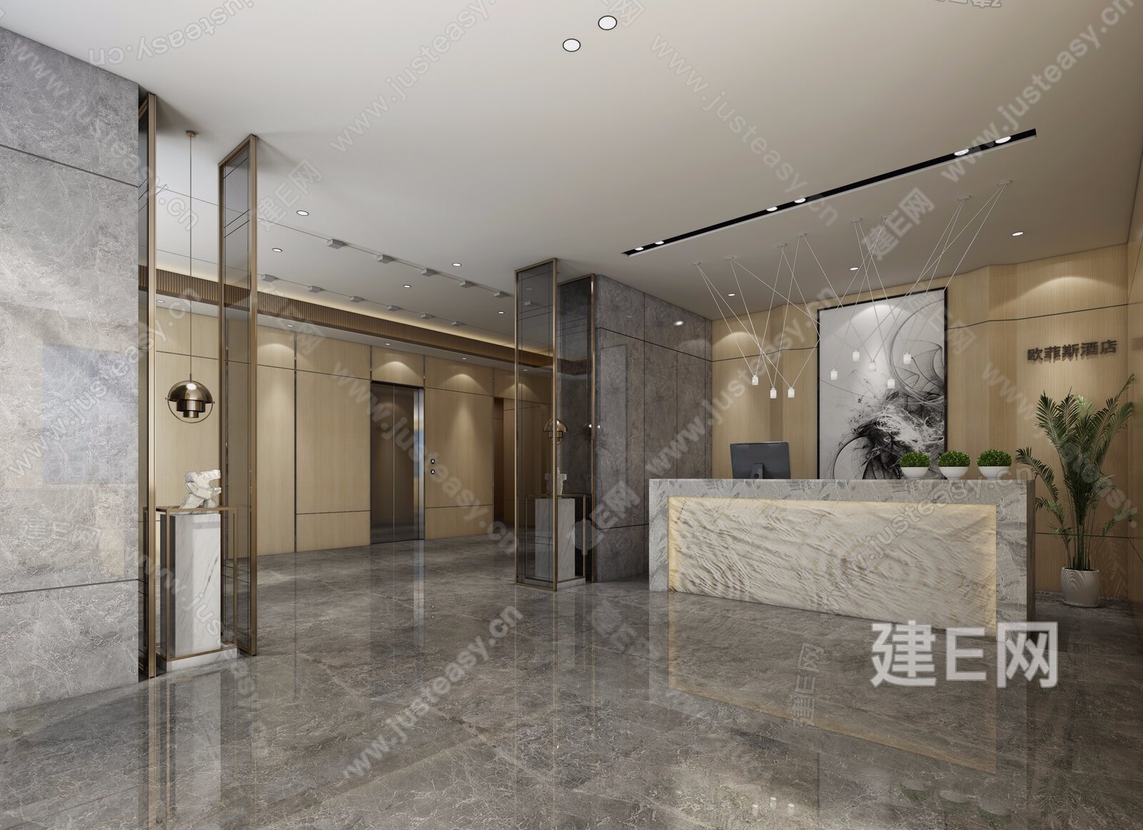 模型 酒店空间 前台大堂 酒店大厅[模型id:204589]  现代酒店大厅id