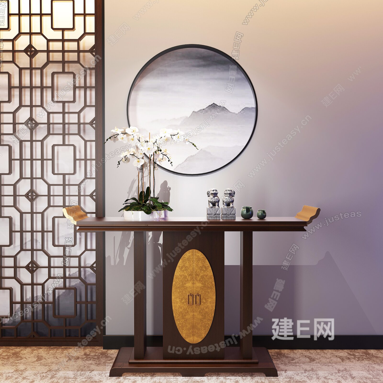 新中式玄关柜[模型id:241843]