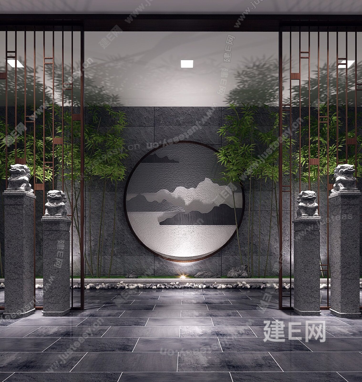 新中式玄关景观小品组合3d模型