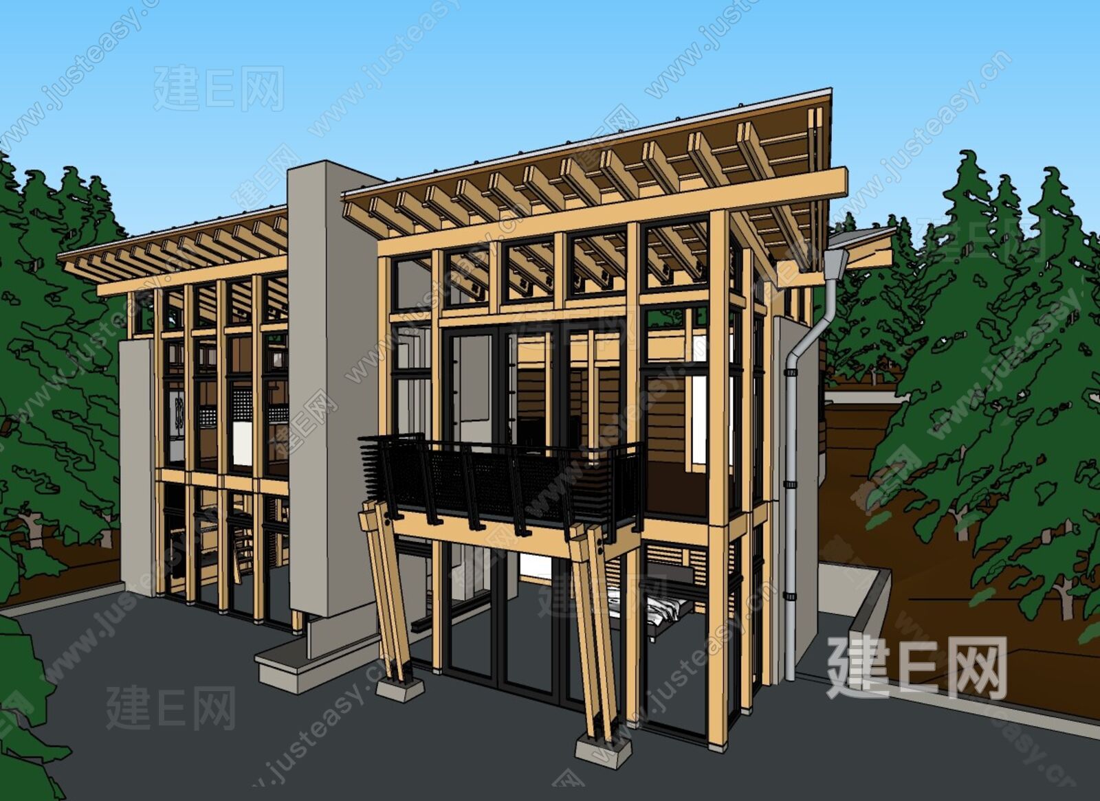 su模型首页 建筑 居住建筑 现代木质别墅[模型id:3170]