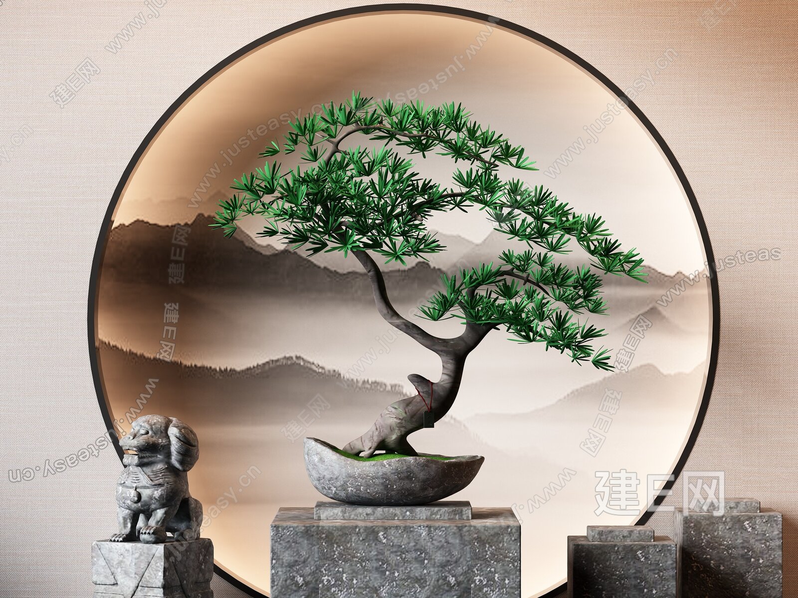 新中式松树植物盆栽3d模型