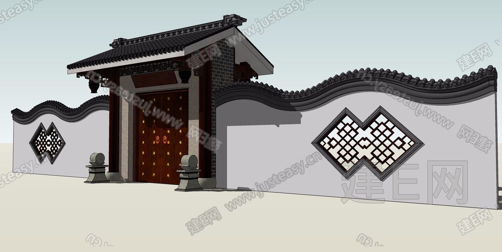 中式大门&围墙