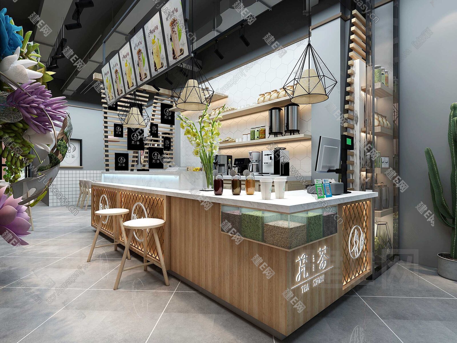 工业风奶茶甜品店咖啡馆[模型id:292544]