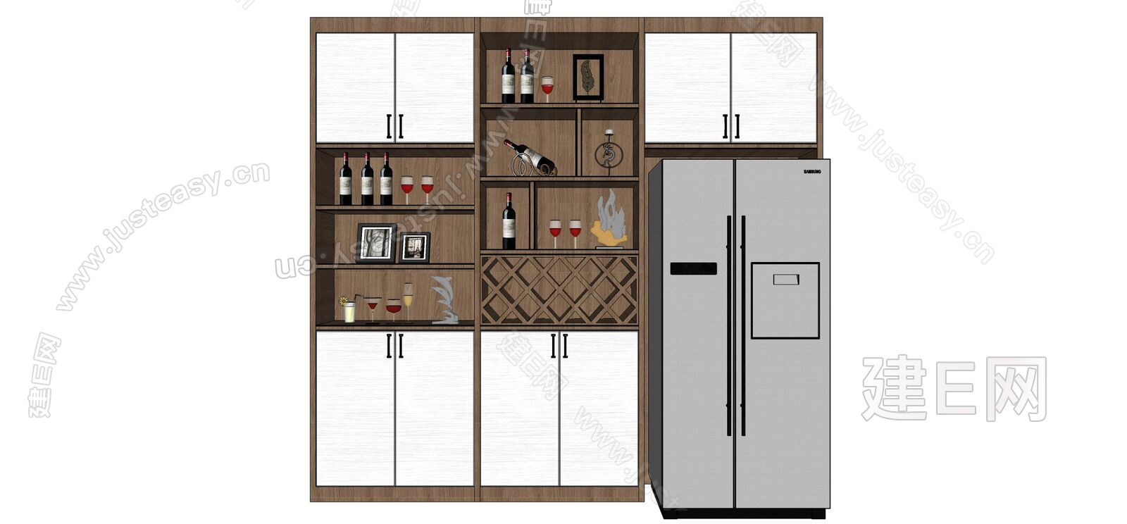 现代实木酒柜酒水冰箱组合[模型id:8151]