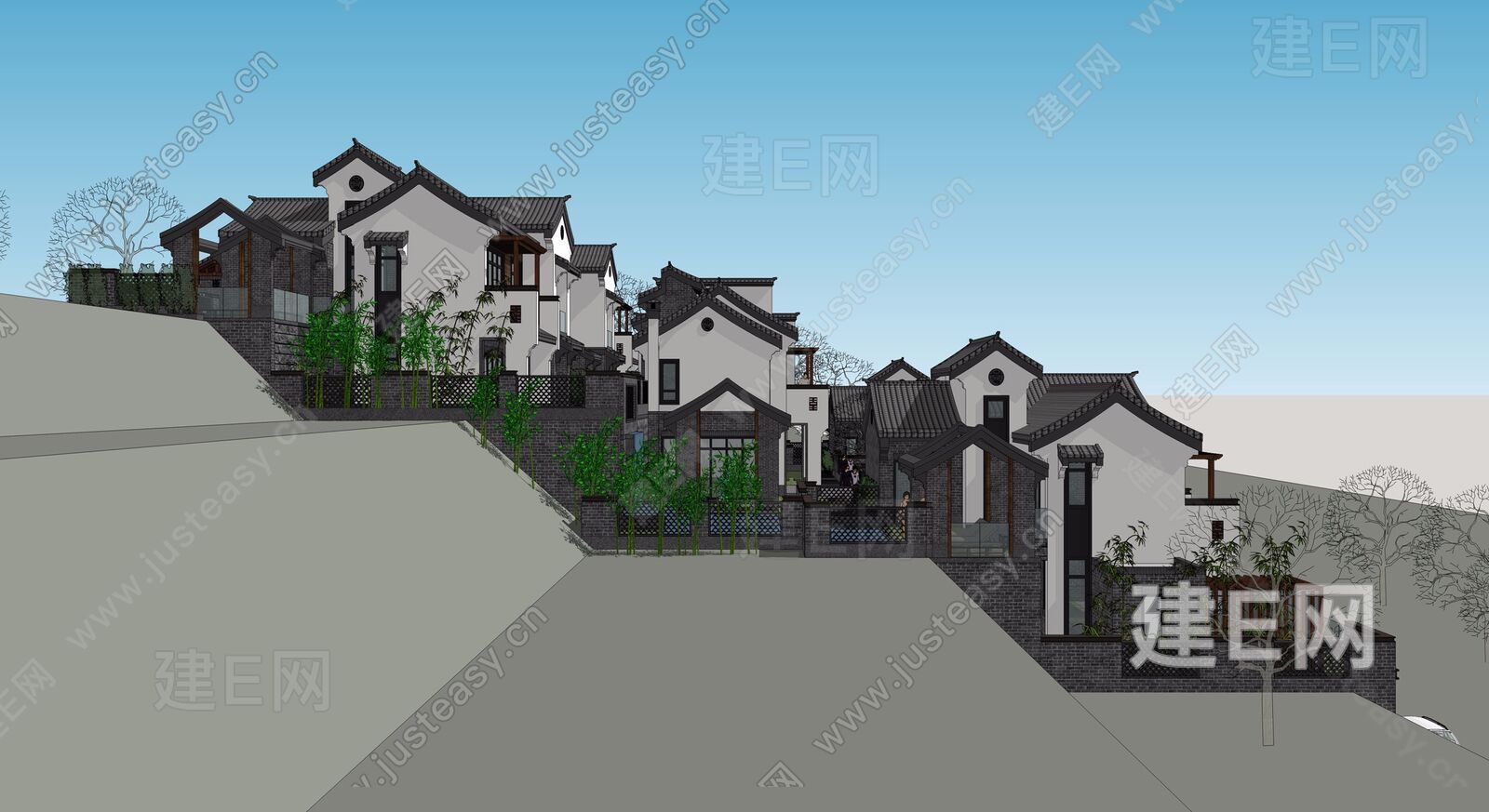 中式台地别墅小区[模型id:9082]