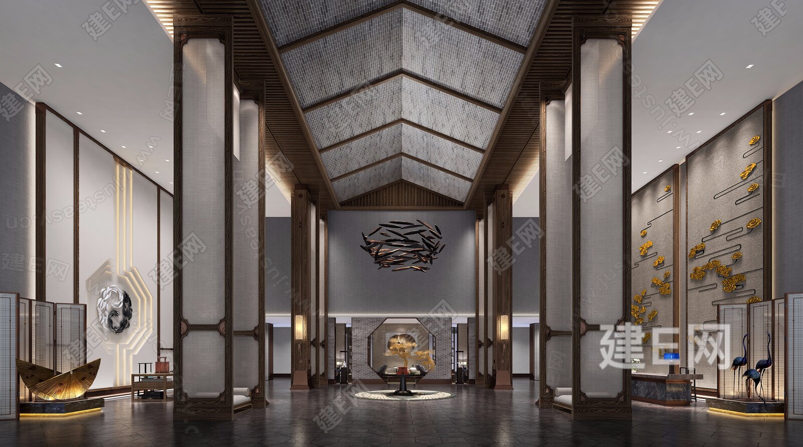 新中式酒店大堂3d模型