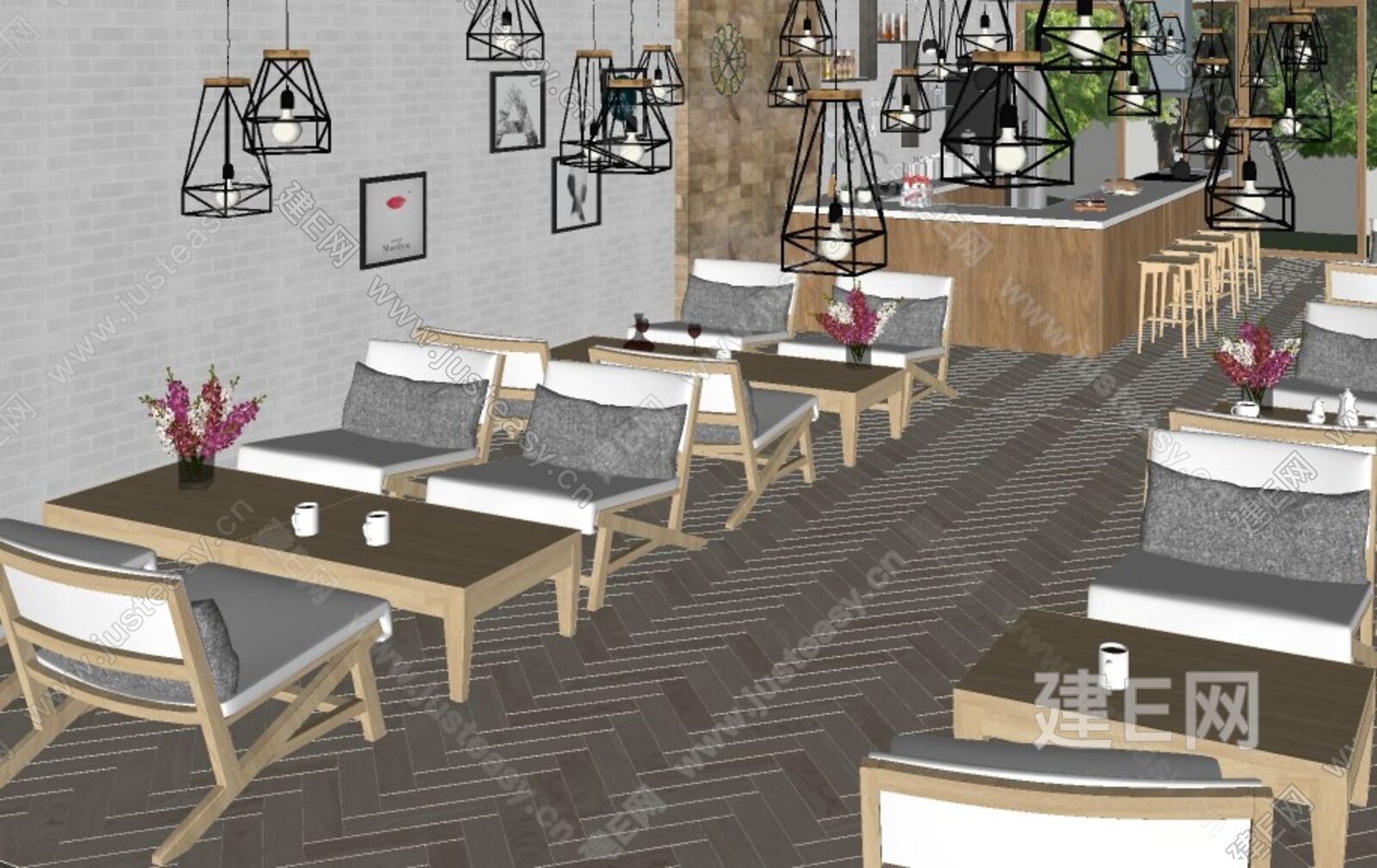 现代开敞式咖啡厅sketchup模型
