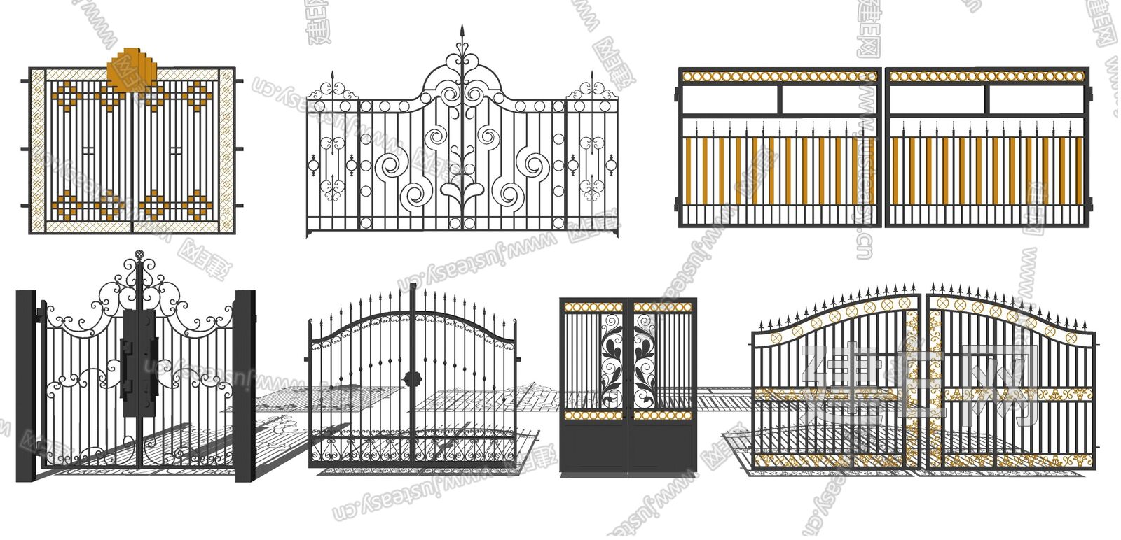 欧式铁艺大门组合[模型id:13456]