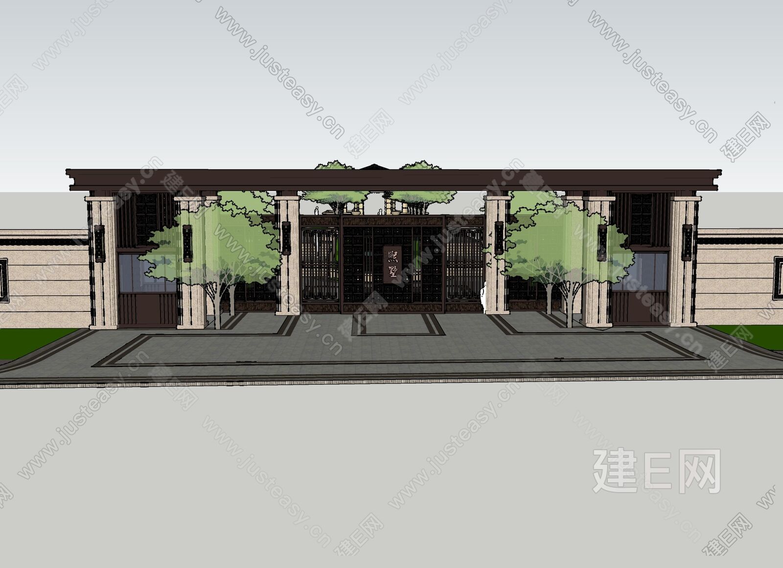 新中式小区入口sketchup模型