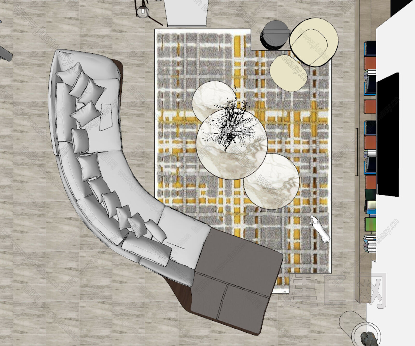 集艾 黄全 客厅沙发茶几组合弧形沙发 sketchup模型